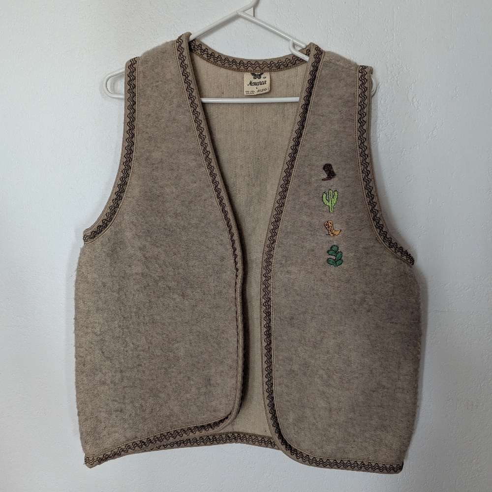 Monarca Wool Blend Western Riding Rodeo Vest Large Cowboy Tan Cream Pre Owned